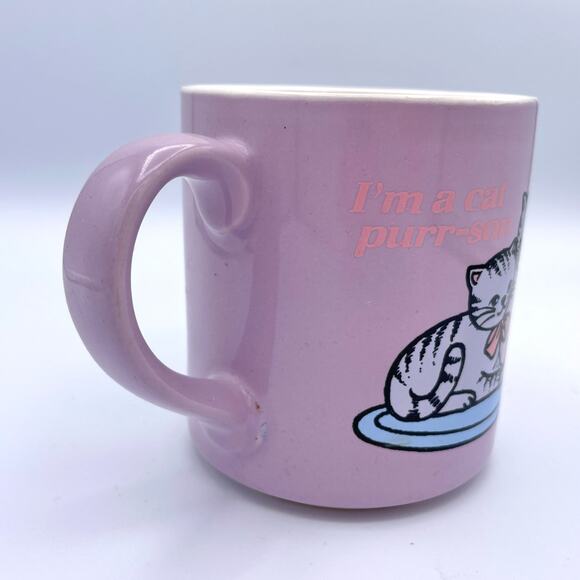 Vintage Mt Clemens Pottery Purple Cat Coffee Tea Mug "I'm a cat purr-son" - Picture 7 of 11